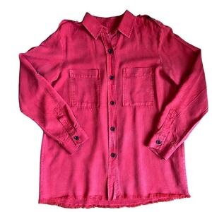 Zara Women Premium Denim Collection Button Down Shirt Long Sleeve Red size Large